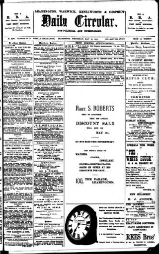 cover page of Leamington, Warwick, Kenilworth & District Daily Circular published on May 25, 1904
