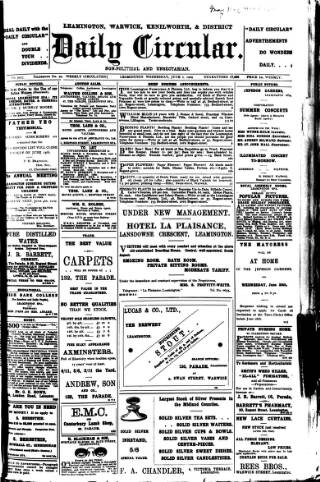 cover page of Leamington, Warwick, Kenilworth & District Daily Circular published on June 2, 1909