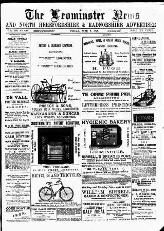 cover page of Leominster News and North West Herefordshire & Radnorshire Advertiser published on June 2, 1893