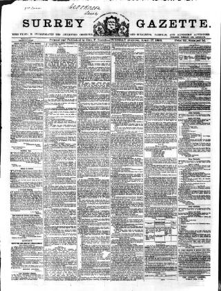 cover page of Surrey Gazette published on April 17, 1866