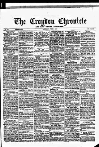 cover page of Croydon Chronicle and East Surrey Advertiser published on June 2, 1883
