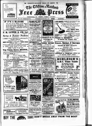 cover page of Clifton and Redland Free Press published on March 28, 1918