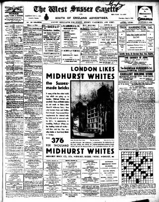 cover page of West Sussex Gazette published on June 2, 1932