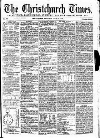 cover page of Christchurch Times published on April 27, 1872