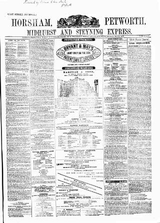 cover page of Horsham, Petworth, Midhurst and Steyning Express published on May 25, 1869
