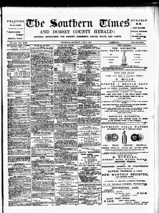 cover page of Southern Times and Dorset County Herald published on June 2, 1894