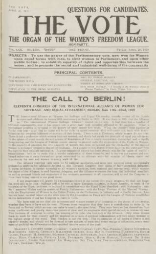 cover page of Vote published on April 26, 1929