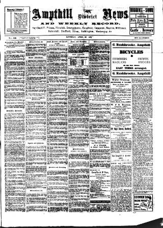 cover page of Ampthill & District News published on April 25, 1908