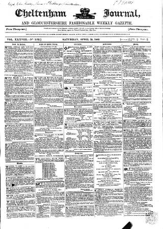 cover page of Cheltenham Journal and Gloucestershire Fashionable Weekly Gazette. published on April 19, 1862