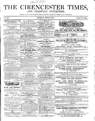 cover page of Cirencester Times and Cotswold Advertiser published on June 2, 1856