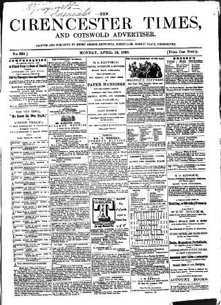 cover page of Cirencester Times and Cotswold Advertiser published on April 19, 1869