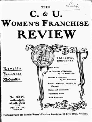 cover page of Conservative and Unionist Women's Franchise Review published on April 1, 1916