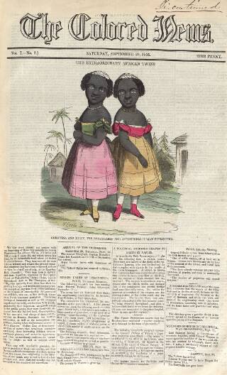 cover page of Colored News published on September 29, 1855