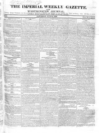 cover page of Imperial Weekly Gazette published on June 2, 1821