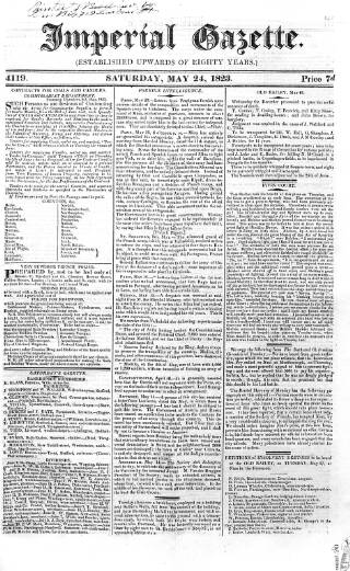 cover page of Imperial Weekly Gazette published on May 24, 1823