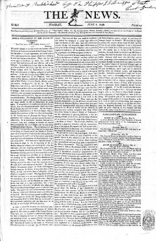 cover page of The News (London) published on June 2, 1823