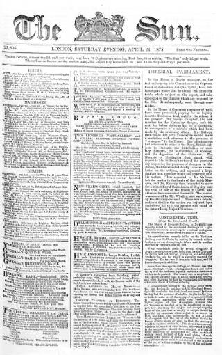 cover page of Sun (London) published on April 24, 1875