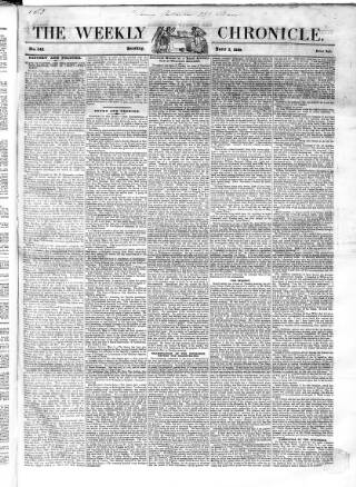 cover page of Weekly Chronicle (London) published on June 2, 1839