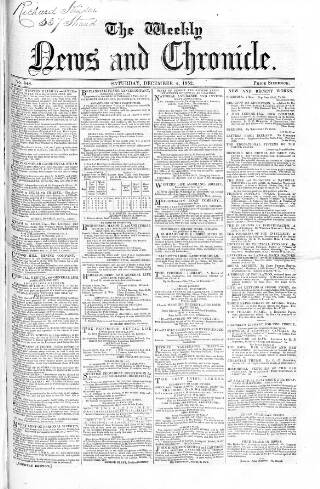 cover page of Weekly Chronicle (London) published on December 4, 1852