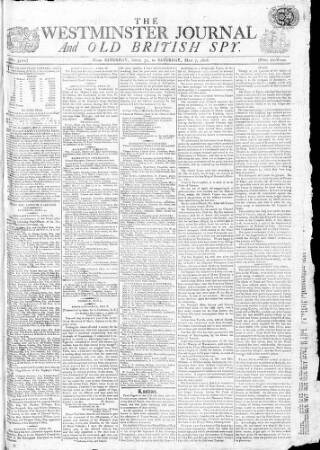 cover page of Westminster Journal and Old British Spy published on May 7, 1808
