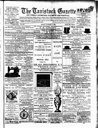 cover page of Tavistock Gazette published on December 4, 1885