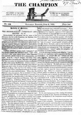 cover page of Champion (London) published on June 2, 1821