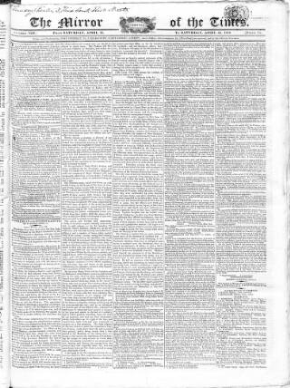 cover page of Mirror of the Times published on April 25, 1818