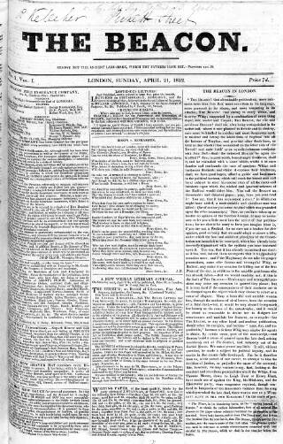 cover page of Beacon (London) published on April 21, 1822