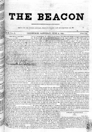 cover page of Beacon (Edinburgh) published on June 2, 1821