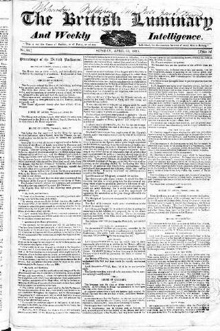 cover page of British Luminary published on April 30, 1820