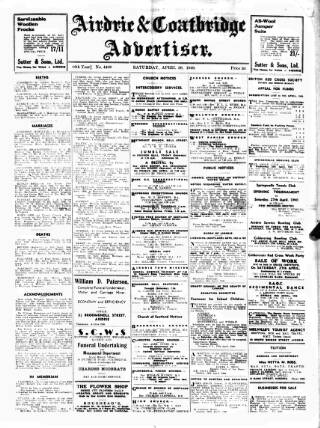 cover page of Airdrie & Coatbridge Advertiser published on April 20, 1940