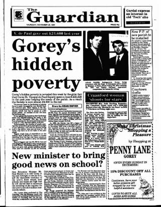 cover page of Enniscorthy Guardian published on November 28, 1991