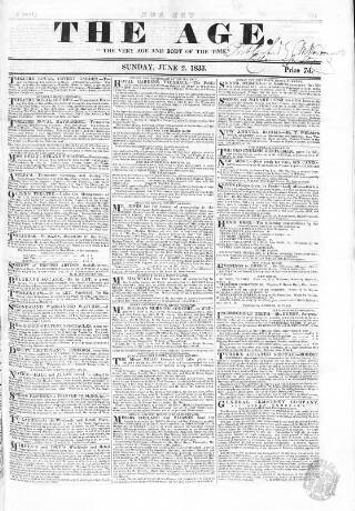 cover page of Age (London) published on June 2, 1833