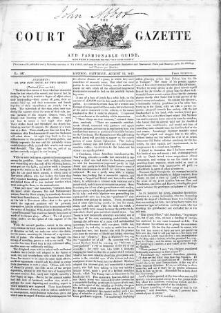 cover page of New Court Gazette published on August 12, 1843