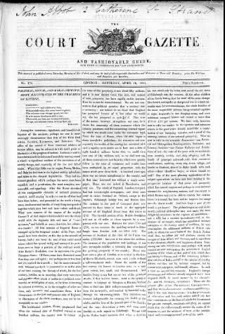 cover page of New Court Gazette published on April 26, 1845