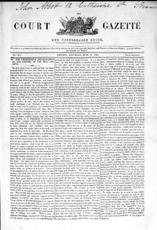 cover page of New Court Gazette published on June 21, 1845