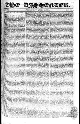 cover page of Dissenter published on April 29, 1812
