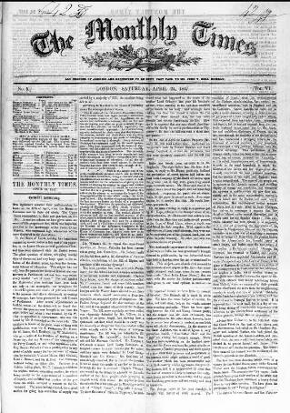 cover page of Monthly Times published on April 24, 1847