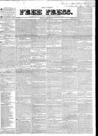 cover page of London Free Press published on June 10, 1827