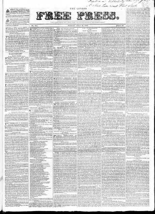 cover page of London Free Press published on July 15, 1827