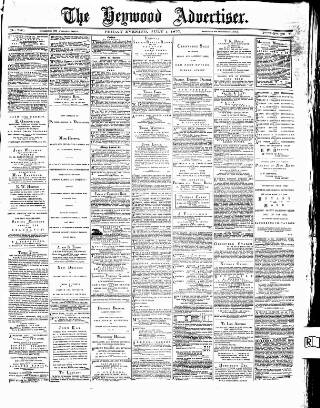 cover page of Heywood Advertiser published on July 1, 1870