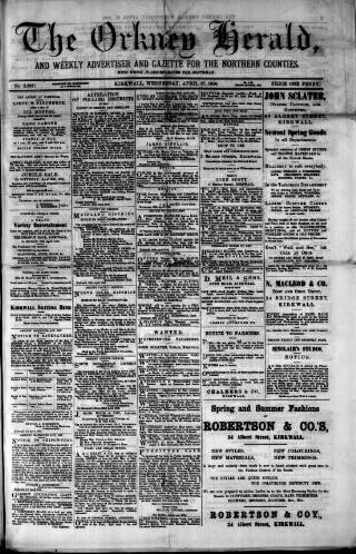 cover page of Orkney Herald, and Weekly Advertiser and Gazette for the Orkney & Zetland Islands published on April 27, 1910
