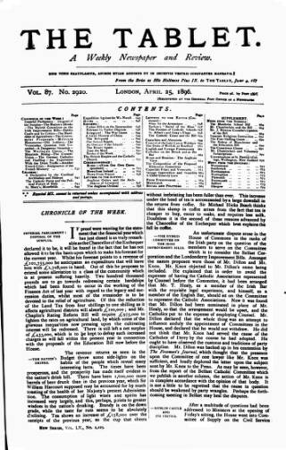 cover page of Tablet published on April 25, 1896