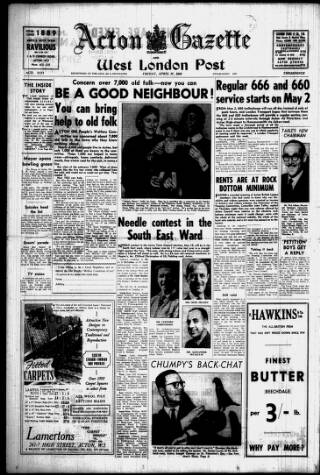 cover page of Acton Gazette published on April 27, 1956