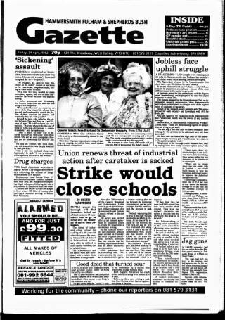cover page of Hammersmith & Shepherds Bush Gazette published on April 24, 1992