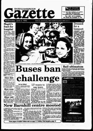 cover page of Hayes & Harlington Gazette published on June 2, 1993