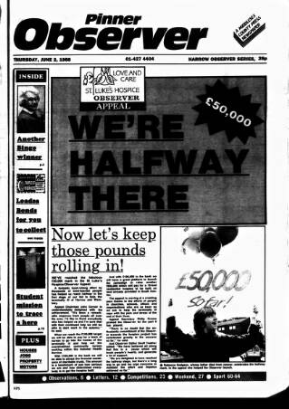 cover page of Pinner Observer published on June 2, 1988