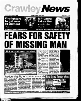 cover page of Crawley News published on June 2, 1999