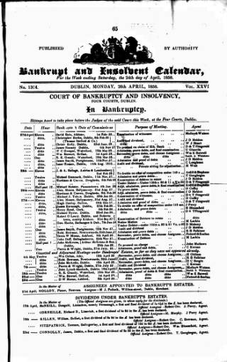 cover page of Bankrupt & Insolvent Calendar published on April 26, 1858