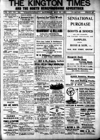 cover page of Kington Times published on May 28, 1921